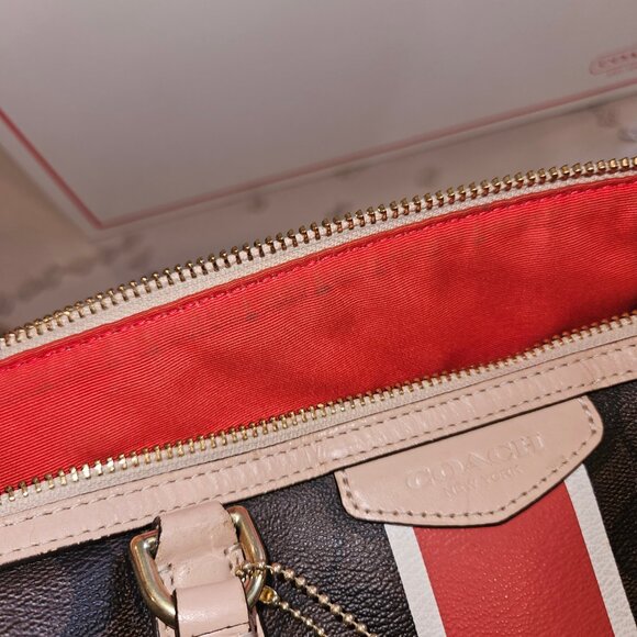 Coach Signature Nancy Stripe Satchel Authentic - Picture 7 of 9